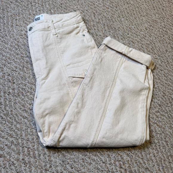 Paige Denim Denim - Paige Alexis High Rise Cargo Jeans Ecru Off White Utility Straight Leg Size 30
